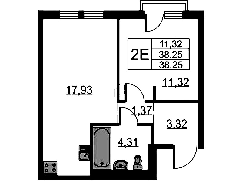 1-комнатная квартира 38.25 м², 12/12 эт., ЖК «Невская Долина»